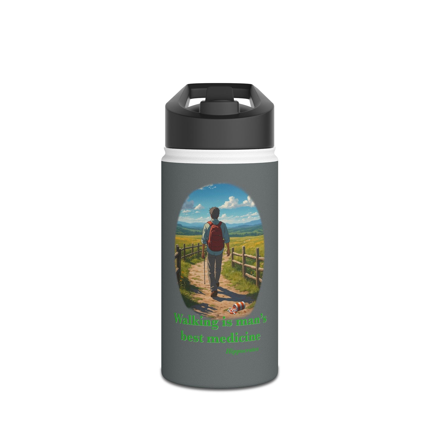 Walking is Man's Best Medicine Stainless Steel Water Bottle, Standard Lid