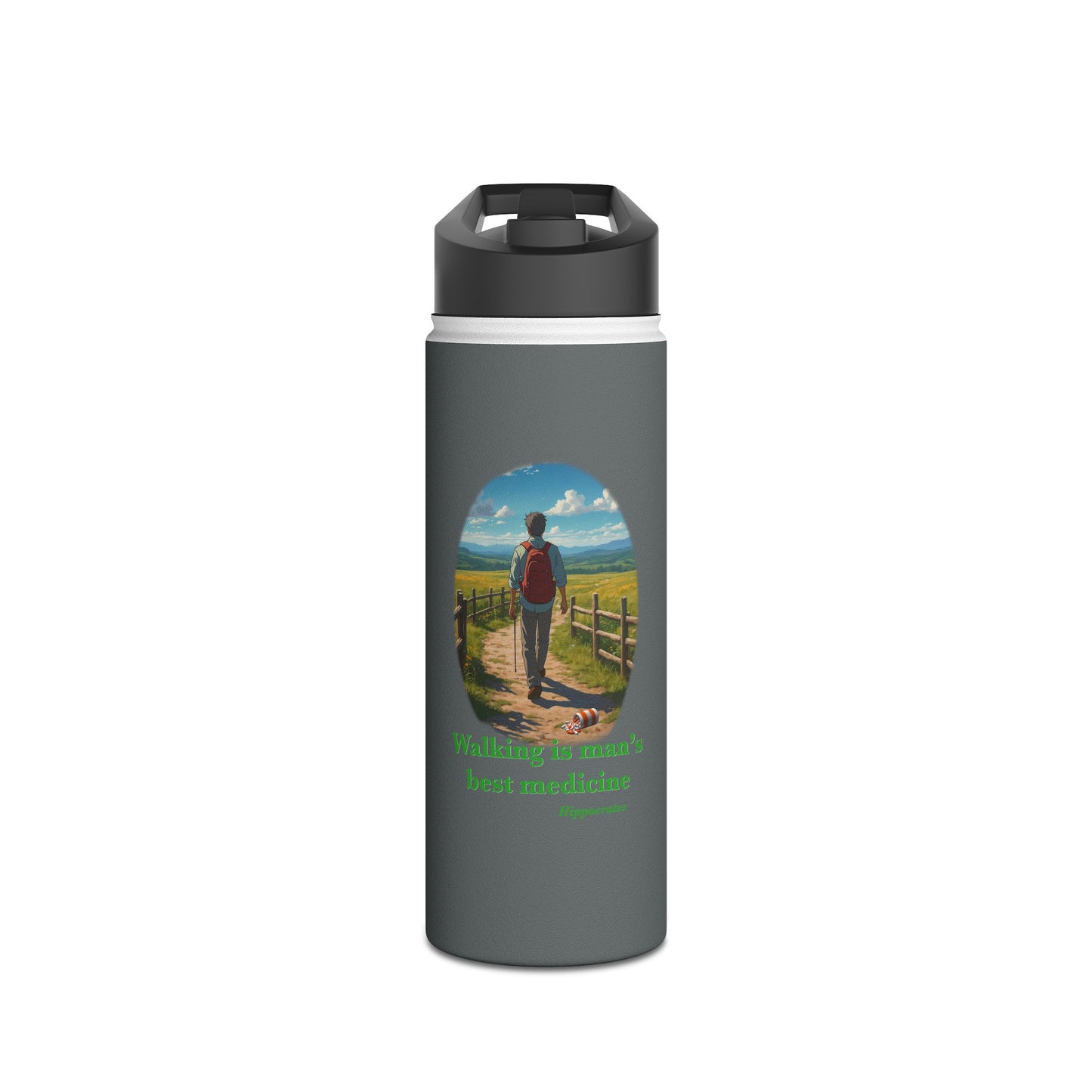 Walking is Man's Best Medicine Stainless Steel Water Bottle, Standard Lid