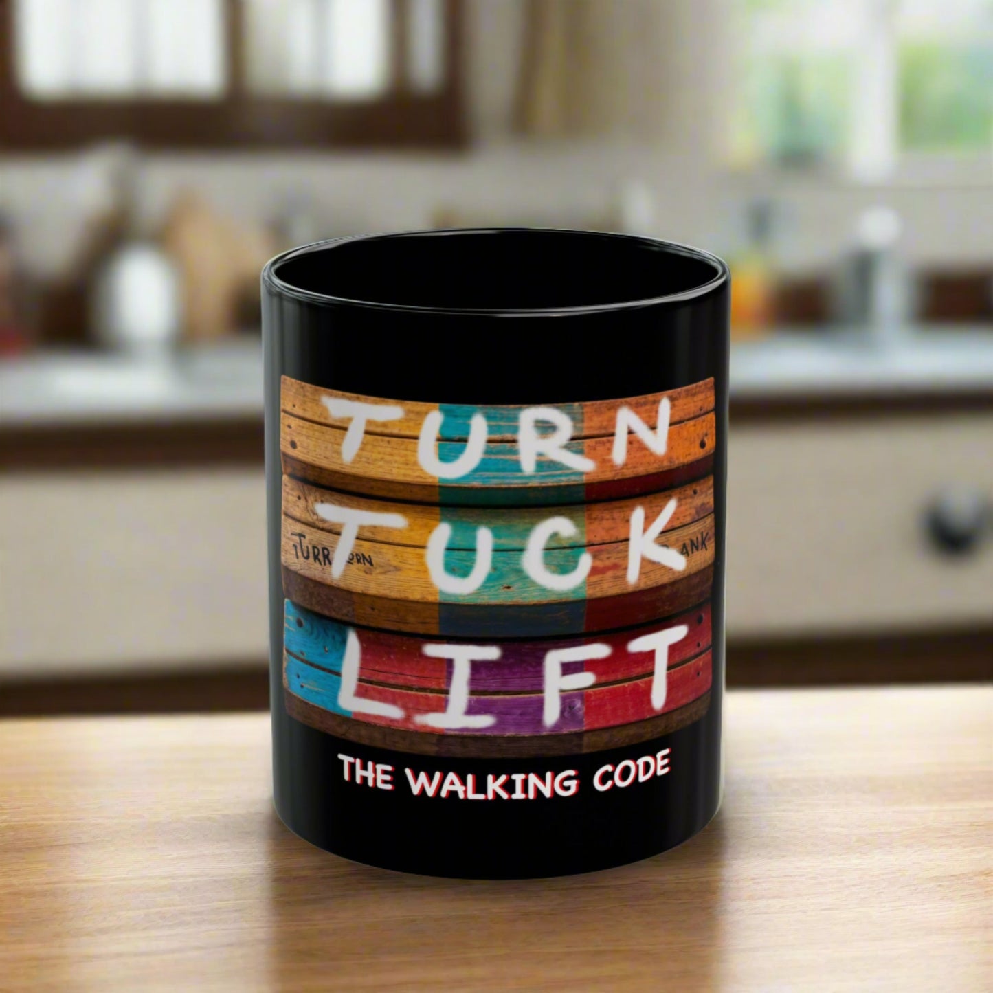 Turn Tuck Lift Black Mug (11oz, 15oz)